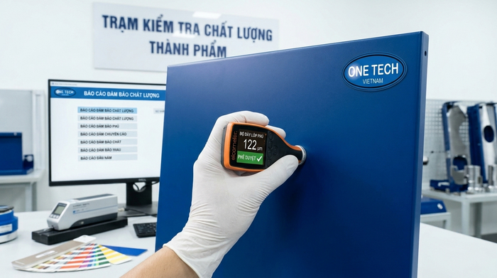 Kiểm tra bề mặt sản phẩm sơn tĩnh điện sau khi hoàn thiện để đánh giá độ phủ và độ bám
