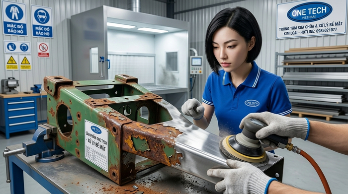 Xử lý bề mặt bị gỉ và tái phủ sơn tĩnh điện cho chi tiết kim loại