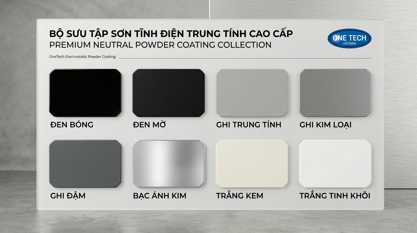 Bảng màu sơn tĩnh điện trung tính gồm đen trắng ghi xám bạc