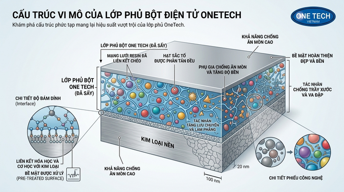 Cấu tạo lớp sơn tĩnh điện Bắc Ninh Mô phỏng cấu tạo lớp sơn tĩnh điện Bắc Ninh trên bề mặt kim loại