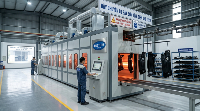 Lò sấy đóng rắn bột sơn trong quy trình sơn tĩnh điện Bắc Ninh