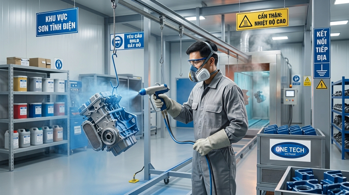 Quy trình phun và sấy sơn tĩnh điện OneTech cho sản phẩm kim loại