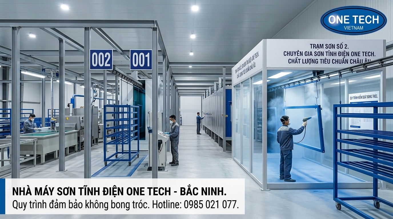 Quy trình sơn tĩnh điện chuẩn OneTech Bắc Ninh Quy trình sơn tĩnh điện chuẩn giúp hạn chế bong tróc tại Bắc Ninh