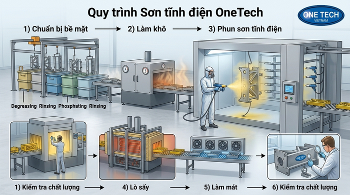 Sơ đồ quy trình sơn tĩnh điện Bắc Ninh Sơ đồ các bước sơn tĩnh điện từ xử lý bề mặt đến kiểm tra hoàn thiện