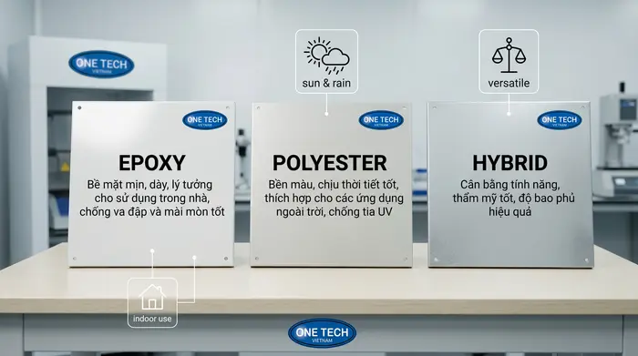 So sánh các dòng bột sơn tĩnh điện So sánh bột sơn tĩnh điện Epoxy Polyester và Hybrid