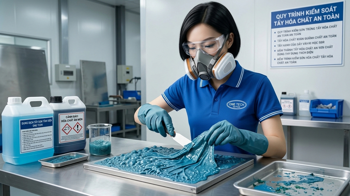 Tẩy sơn tĩnh điện bằng hóa học an toàn Tẩy sơn tĩnh điện bằng hóa học cần kiểm soát dung dịch và bảo hộ an toàn