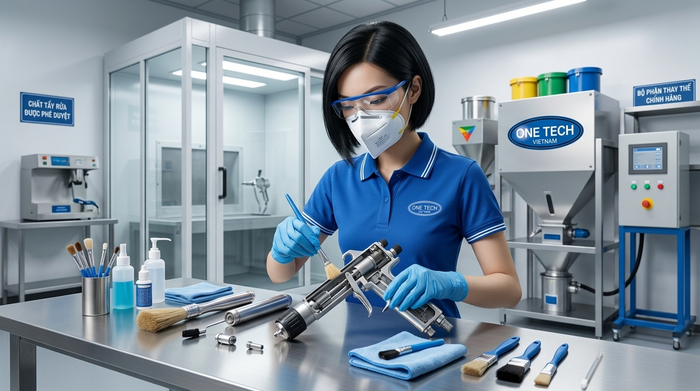 Vệ sinh và bảo dưỡng thiết bị sơn tĩnh điện đúng cách Vệ sinh súng phun và thiết bị sơn tĩnh điện trong xưởng