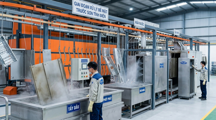 Xử lý bề mặt trong quy trình sơn tĩnh điện Công đoạn xử lý bề mặt kim loại trước khi sơn tĩnh điện tại Bắc Ninh